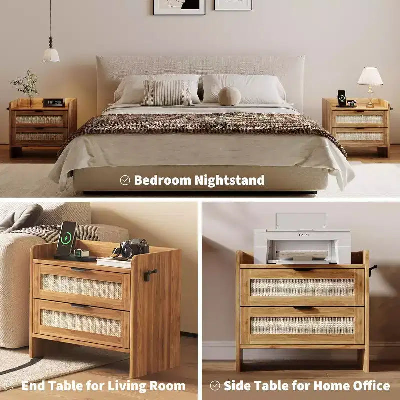 Table de chevet avec station de recharge, 1 tiroir de rangement et espace de rangement ouvert, tables d'appoint, convient pour la chambre, le bureau ou le salon