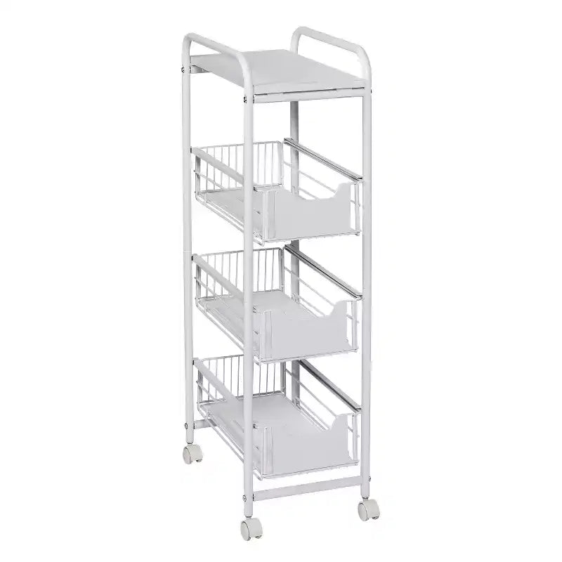 Honey-Can-Do 4 Tier Slim Cart with Pull-Out Baskets: Black Kitchen Cart, Powder-Coated Steel, Locking Wheels