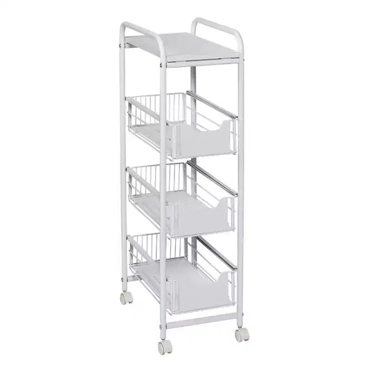 Honey-Can-Do 4 Tier Slim Cart with Pull-Out Baskets: Black Kitchen Cart, Powder-Coated Steel, Locking Wheels