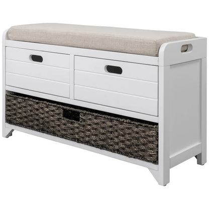 Banc de rangement en bois avec 2 paniers tressés