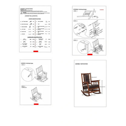 Fauteuil à bascule de style Mission, assise et dossier en cuir, tabac et marron foncé