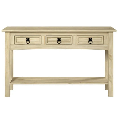 Console de couloir rustique en pin massif, blanc cérusé / marron antique / gris cérusé / non peinte, 3 tiroirs