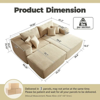 HOOOWOOO Canapé d'angle moderne en peluche avec pouf amovible