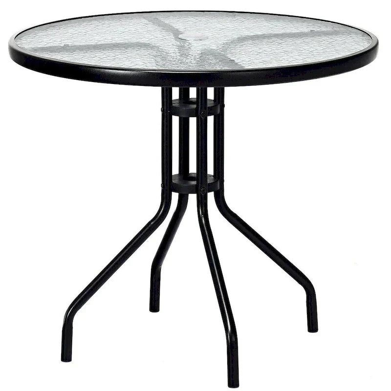 Table ronde de jardin Costway 32 avec plateau en verre trempé
