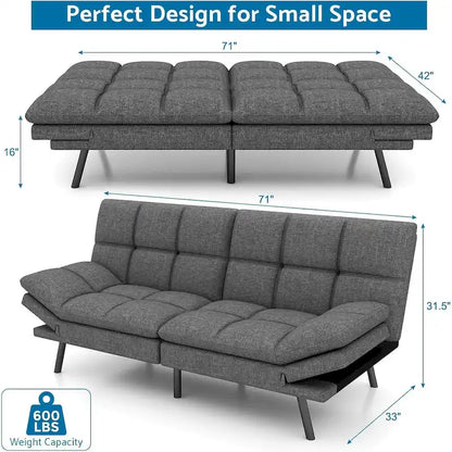 Canapé-lit futon en mousse à mémoire de forme convertible avec dossier inclinable réglable pour petits espaces