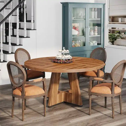 Table à manger ronde de 120 cm pour 4 personnes, table de salle à manger/cuisine/salon en bois style ferme