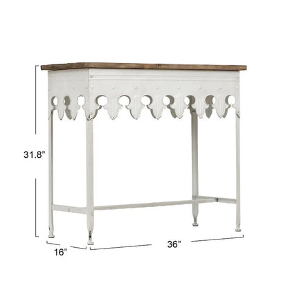 Console en métal finition zinc et bois à bord festonné