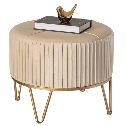 Tabouret pouf rond en velours surélevé avec base dorée épingle à cheveux
