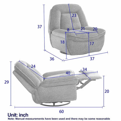 Fauteuil inclinable pivotant et coulissant en velours côtelé avec repose-pieds pour salon