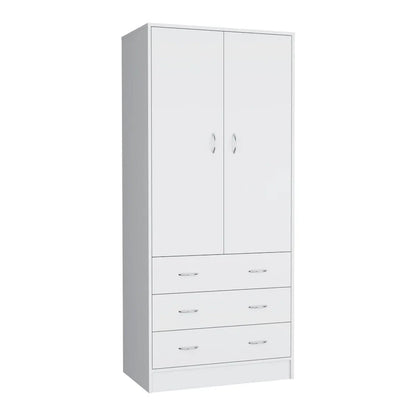 19 Armoire moderne à deux portes avec 3 tiroirs et 1 tringle de penderie pour chambre à coucher