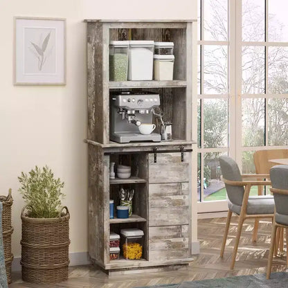 Buffet de cuisine rustique autoportant avec vaisselier, armoire de rangement avec porte coulissante de style grange, étagère réglable, bois vintage