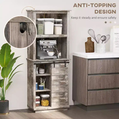 Buffet de cuisine rustique autoportant avec vaisselier, armoire de rangement avec porte coulissante de style grange, étagère réglable, bois vintage