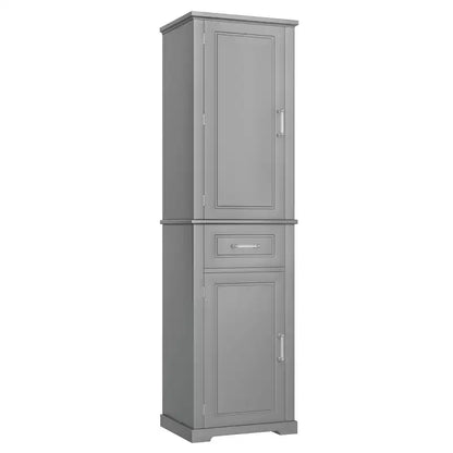 Meuble de Rangement Haut pour Salle de Bain, Meuble de Rangement Autonome avec Deux Portes de Tailles Différentes et Étagère Réglable