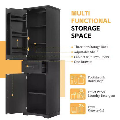 Meuble de Rangement Haut pour Salle de Bain, Meuble de Rangement Autonome avec Deux Portes de Tailles Différentes et Étagère Réglable
