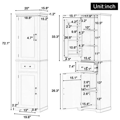 Meuble de Rangement Haut pour Salle de Bain, Meuble de Rangement Autonome avec Deux Portes de Tailles Différentes et Étagère Réglable