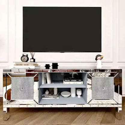Meuble TV pour téléviseurs jusqu'à 65 pouces, console média avec rangement, meuble de centre de divertissement avec miroir