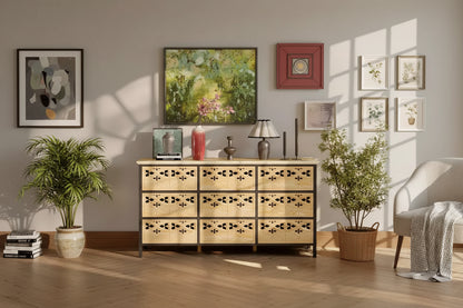 Famapy 9-Drawer Chest,Dresser with Hollow Relief,Multi-Use Sideboard Buffet Table,Kitchen Pantry Cabinet,Bedroom/Dining/Living Room Art Piece