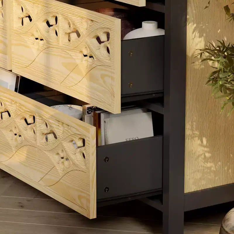Commode à 9 tiroirs, coiffeuse avec relief creux, buffet polyvalent, armoire de cuisine, meuble d'art pour chambre/salle à manger/salon