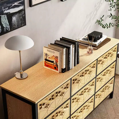 Commode à 9 tiroirs, coiffeuse avec relief creux, buffet polyvalent, armoire de cuisine, meuble d'art pour chambre/salle à manger/salon