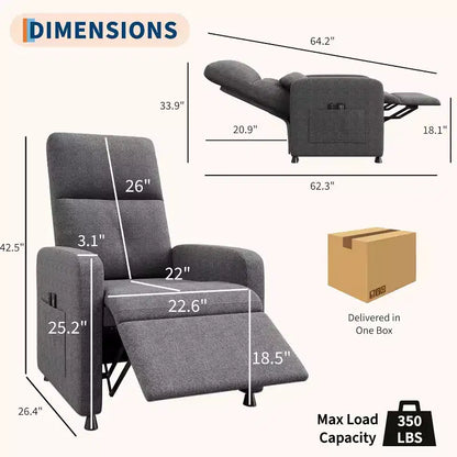 Fauteuil inclinable réglable ergonomique surdimensionné, Fauteuil de cinéma maison pour adultes avec poches latérales, Dossier haut, Siège rembourré, pour salon