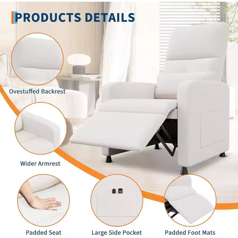 Fauteuil inclinable réglable ergonomique surdimensionné, Fauteuil de cinéma maison pour adultes avec poches latérales, Dossier haut, Siège rembourré, pour salon