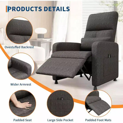 Fauteuil inclinable réglable ergonomique surdimensionné, Fauteuil de cinéma maison pour adultes avec poches latérales, Dossier haut, Siège rembourré, pour salon