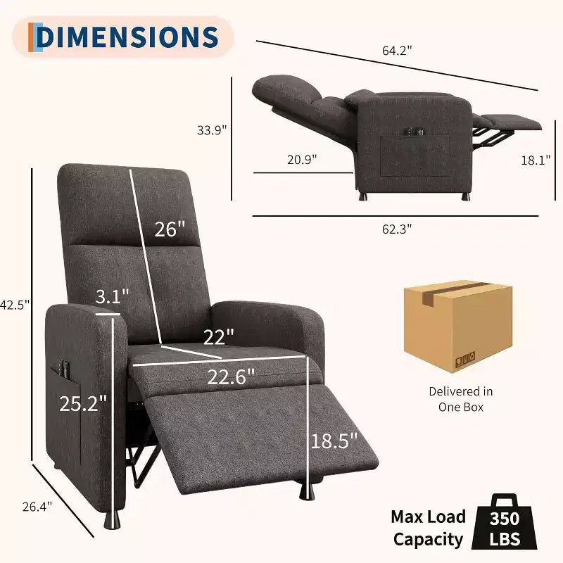 Fauteuil inclinable réglable ergonomique surdimensionné, Fauteuil de cinéma maison pour adultes avec poches latérales, Dossier haut, Siège rembourré, pour salon