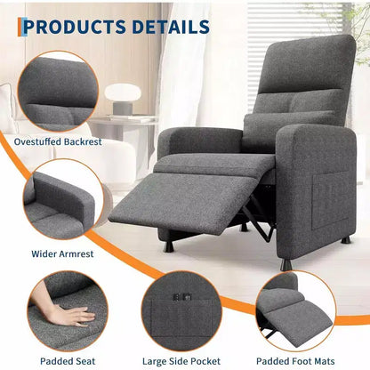 Fauteuil inclinable réglable ergonomique surdimensionné, Fauteuil de cinéma maison pour adultes avec poches latérales, Dossier haut, Siège rembourré, pour salon