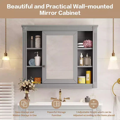 Armoire de salle de bain murale, Armoire à pharmacie, Armoire miroir murale avec 6 étagères ouvertes