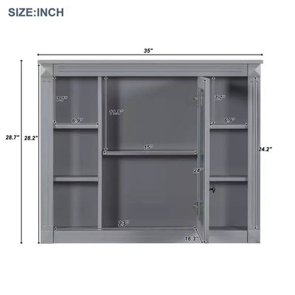 Armoire de salle de bain murale, Armoire à pharmacie, Armoire miroir murale avec 6 étagères ouvertes