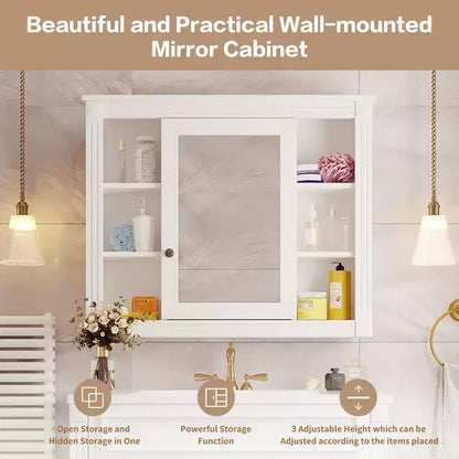 Armoire de salle de bain murale, Armoire à pharmacie, Armoire miroir murale avec 6 étagères ouvertes