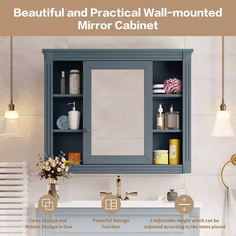 Armoire de salle de bain murale, Armoire à pharmacie, Armoire miroir murale avec 6 étagères ouvertes
