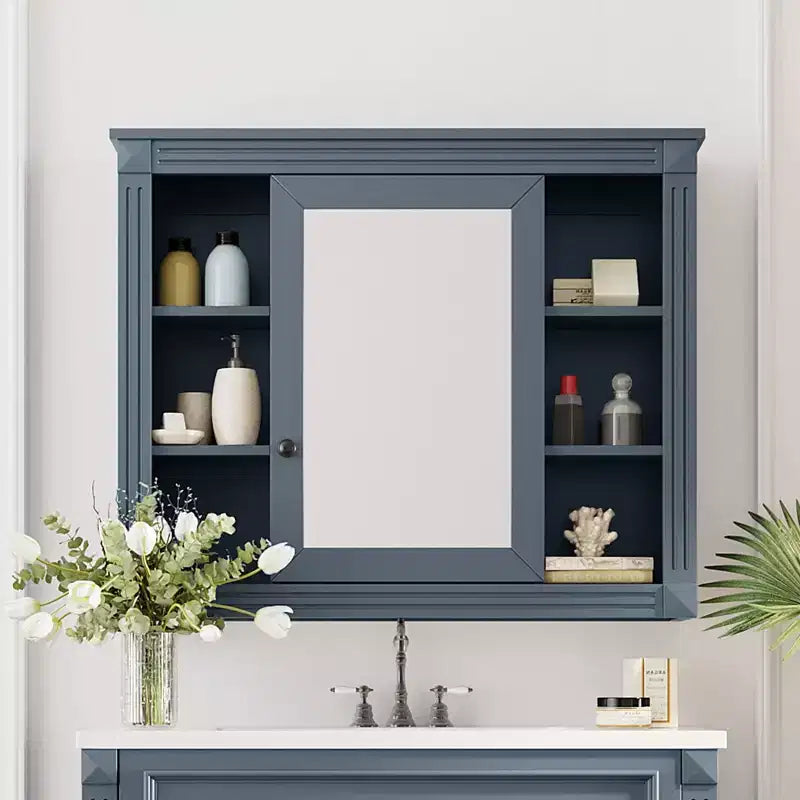 CLIHOME Wall Mounted Bathroom Storage Cabinet, Medicine Cabinet, Wall Mirror Cabinet with 6 Open Shelves