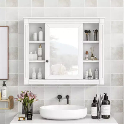 Armoire de salle de bain murale, Armoire à pharmacie, Armoire miroir murale avec 6 étagères ouvertes