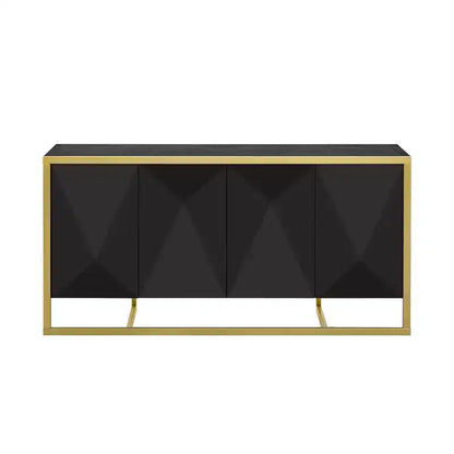 Buffet moderne en placage d'acajou avec pieds en métal uniques, armoires de rangement polyvalentes