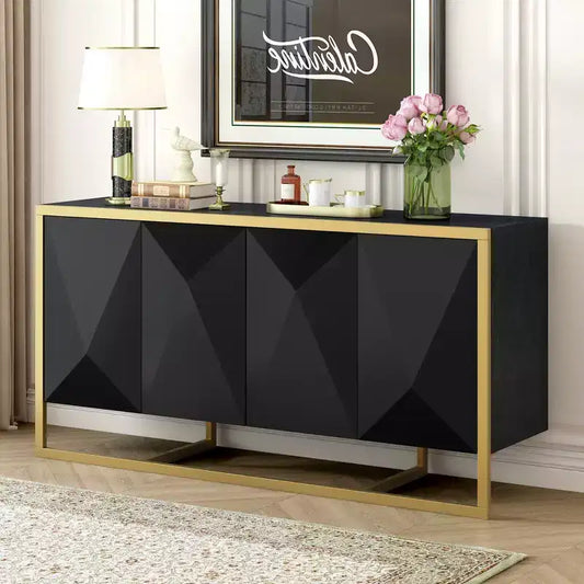 Clihome Mahogany Veneer Modern Sideboard with Unique Metal Legs,Versatile Storage Cabinets