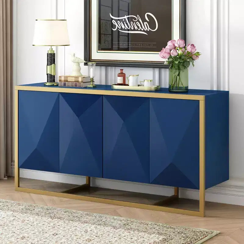 Buffet moderne en placage d'acajou avec pieds en métal uniques, armoires de rangement polyvalentes