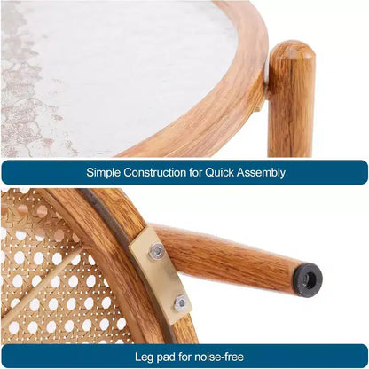 Table basse en rotin de 65 cm, Table basse ronde en verre pour salon, Ambiance naturelle