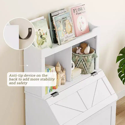 Grande bibliothèque pour enfants en bois à 3 niveaux et organisateur de rangement de jouets avec couvercle à charnière, design polyvalent pour salle de jeux, chambre d'enfant, crèche et maternelle