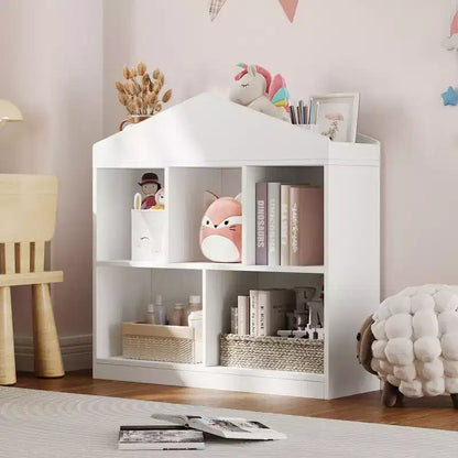 Grande bibliothèque pour enfants en bois à 3 niveaux et organisateur de rangement de jouets avec couvercle à charnière, design polyvalent pour salle de jeux, chambre d'enfant, crèche et maternelle