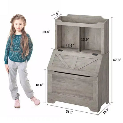 Grande bibliothèque pour enfants en bois à 3 niveaux et organisateur de rangement de jouets avec couvercle à charnière, design polyvalent pour salle de jeux, chambre d'enfant, crèche et maternelle