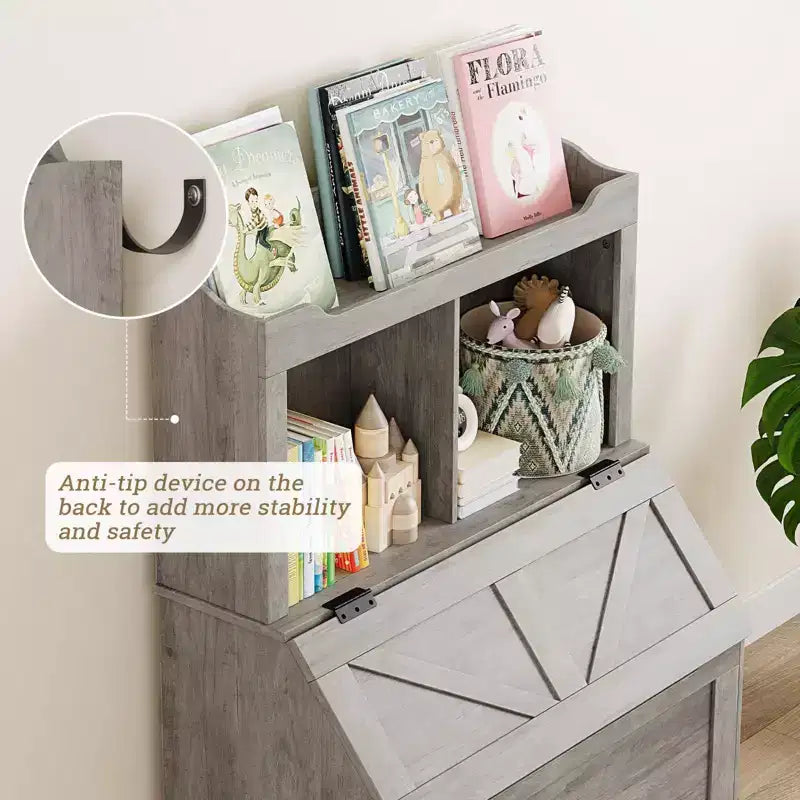 Grande bibliothèque pour enfants en bois à 3 niveaux et organisateur de rangement de jouets avec couvercle à charnière, design polyvalent pour salle de jeux, chambre d'enfant, crèche et maternelle