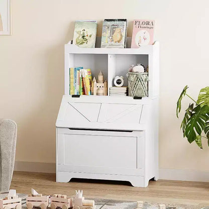 Grande bibliothèque pour enfants en bois à 3 niveaux et organisateur de rangement de jouets avec couvercle à charnière, design polyvalent pour salle de jeux, chambre d'enfant, crèche et maternelle