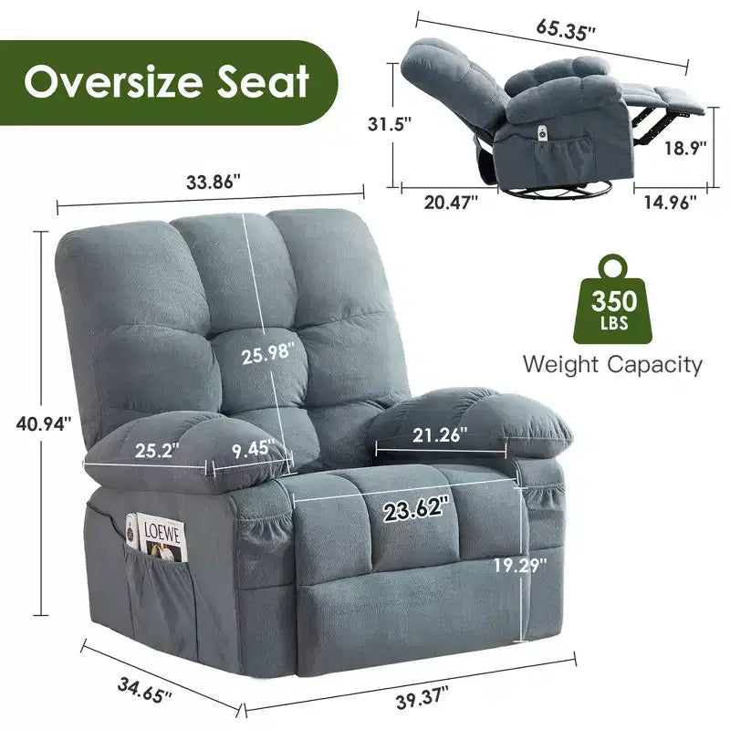 Fauteuil inclinable avec massage vibrant et chauffage lombaire pour adultes, fauteuil inclinable à bascule surdimensionné 350 LBS, canapé simple