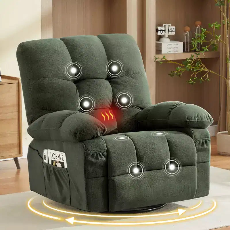 Fauteuil inclinable avec massage vibrant et chauffage lombaire pour adultes, fauteuil inclinable à bascule surdimensionné 350 LBS, canapé simple