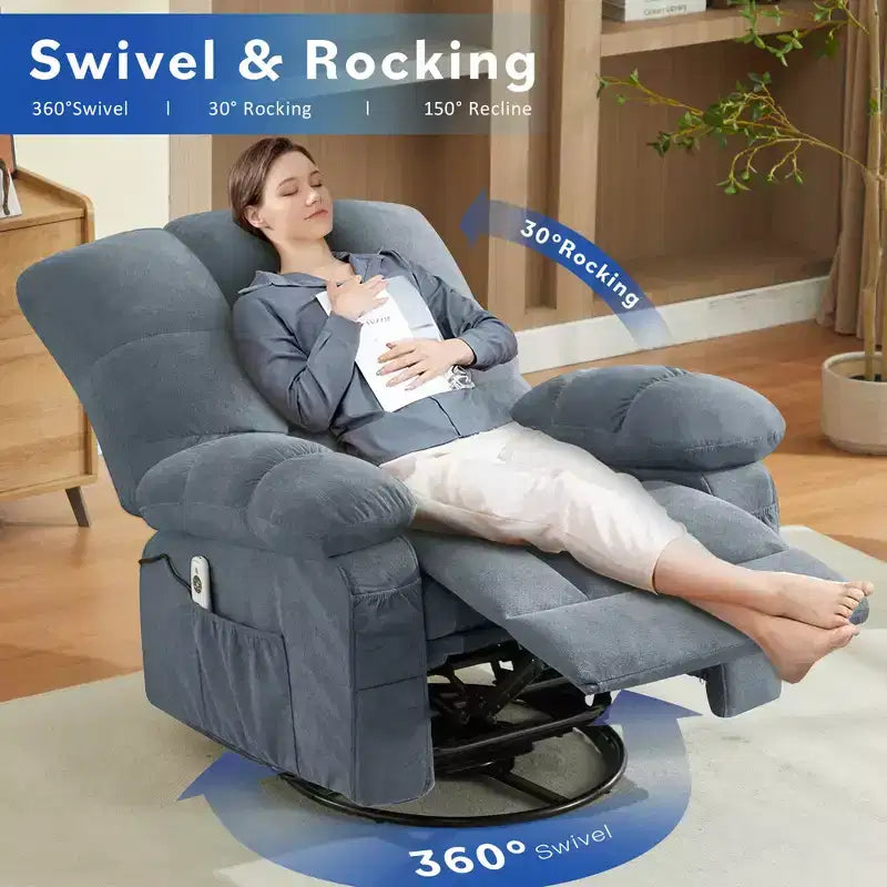 Fauteuil inclinable avec massage vibrant et chauffage lombaire pour adultes, fauteuil inclinable à bascule surdimensionné 350 LBS, canapé simple