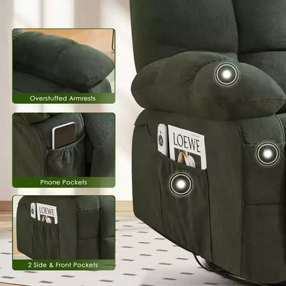 Fauteuil inclinable avec massage vibrant et chauffage lombaire pour adultes, fauteuil inclinable à bascule surdimensionné 350 LBS, canapé simple