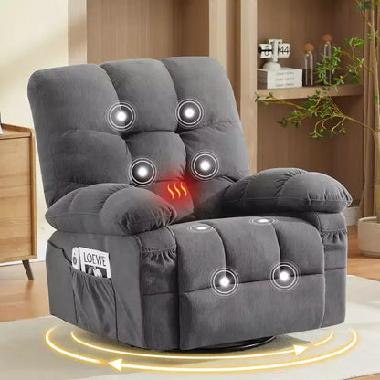 Fauteuil inclinable avec massage vibrant et chauffage lombaire pour adultes, fauteuil inclinable à bascule surdimensionné 350 LBS, canapé simple