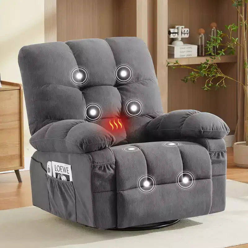 Fauteuil inclinable avec massage vibrant et chauffage lombaire pour adultes, fauteuil inclinable à bascule surdimensionné 350 LBS, canapé simple