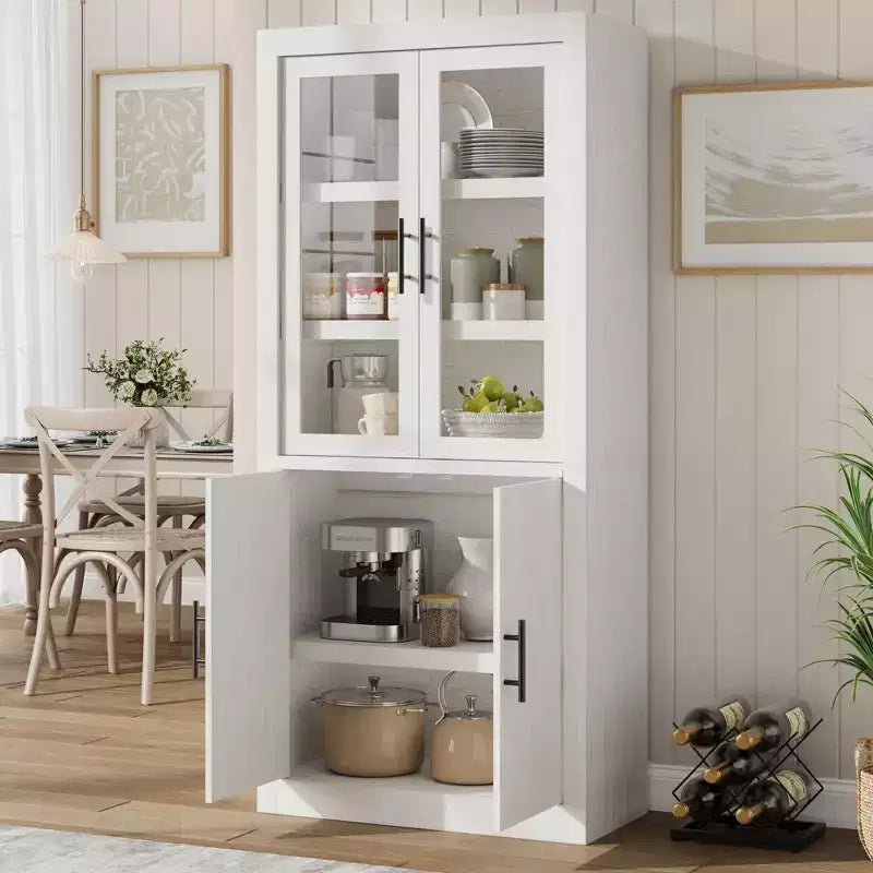 Armoire de cuisine haute de 71 pouces, 4 portes et étagères réglables, Grand placard de rangement autoportant en bois pour la salle à manger et le salon